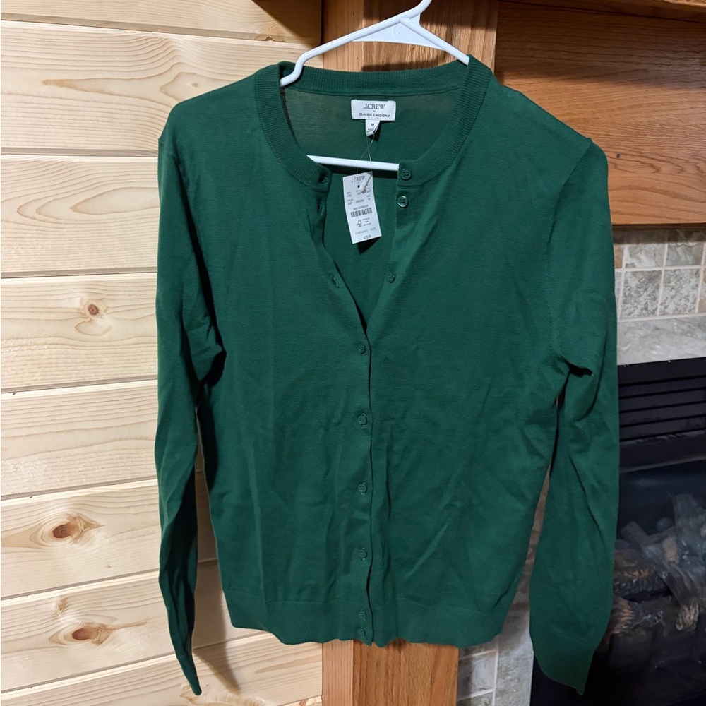 J. Crew Women's Dark Green Crewneck Button Cardigan